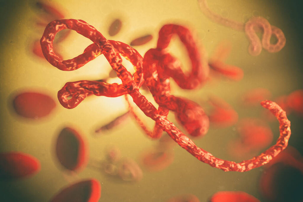 Vista microscópica del virus del Ébola, ilustración 3d - Foto, imagen
