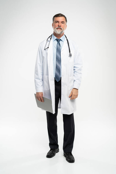 Full body portrait of happy smiling doctor, isolated on white background. - Fotografie, Obrázek