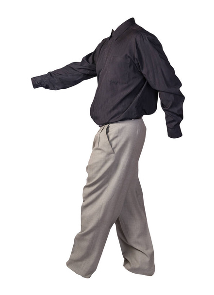 men's black shirt with long sleeves and light grey pants isolated on white background. fashion clothes - Φωτογραφία, εικόνα