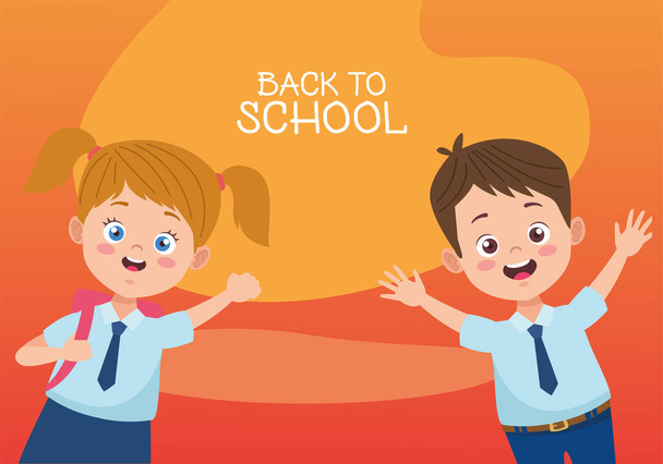 little students with uniforms characters - Vector, Image