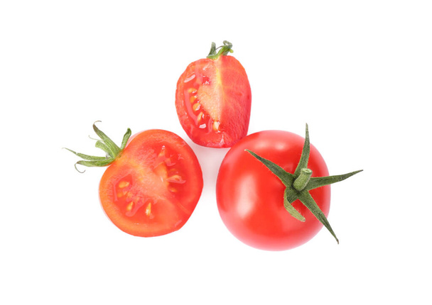 Tasty fresh raw tomatoes isolated on white, top view - Fotó, kép