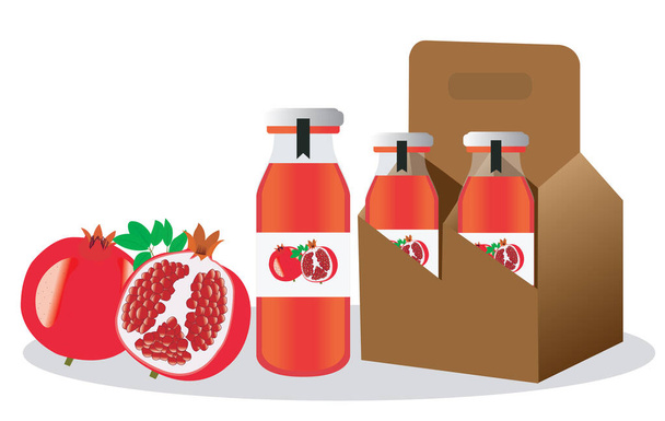 pomegranate juice bottle packaging vector advertising home delivery flat illustration  - Vector, Image