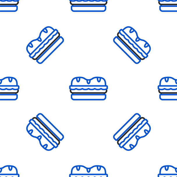 Line Sandwich icon isolated seamless pattern on white background. Hamburger icon. Burger food symbol. Cheeseburger sign. Street fast food menu. Colorful outline concept. Vector. - Vector, Image