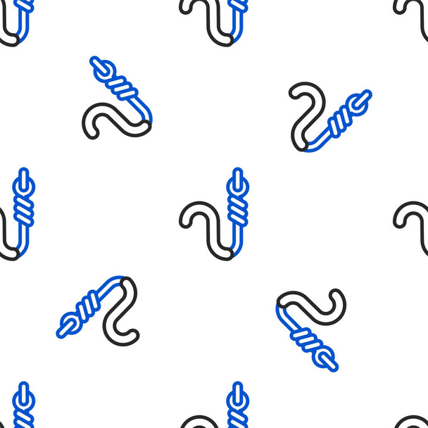 Line Fishing hook and worm icon isolated seamless pattern on white background. Fishing tackle. Colorful outline concept. Vector. - ベクター画像