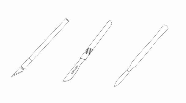 Ensemble isolé noir et blanc de scalpels - Vecteur, image