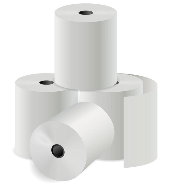 Toiletpapier rol leeg. Witte keukenhanddoek. Kassa 3d vector thermische cilinder. Fax ir calculator print tape illustratie. Tissue betaling cheque ontwerp set. Realistische boodschappenkassierslijst - Vector, afbeelding