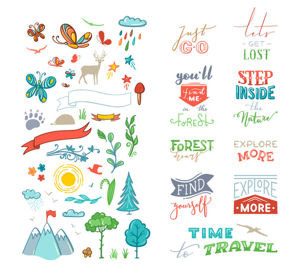 Brush lettering design and doodle illustrations for poster, mug, bag, card or t-shirt design. - Vektor, Bild