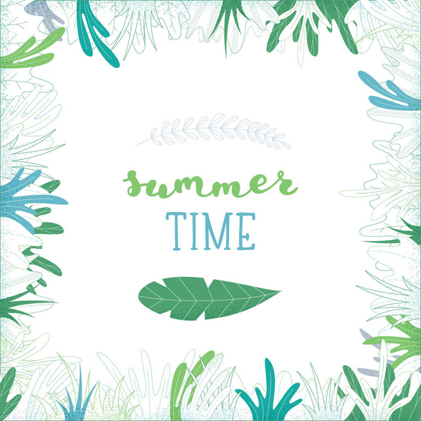 Summer time. Flat and outlined grass on white background. There is copy space for your text in the center. - Διάνυσμα, εικόνα