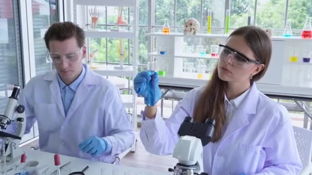 los científicos que trabajan en el laboratorio
 - Metraje, vídeo