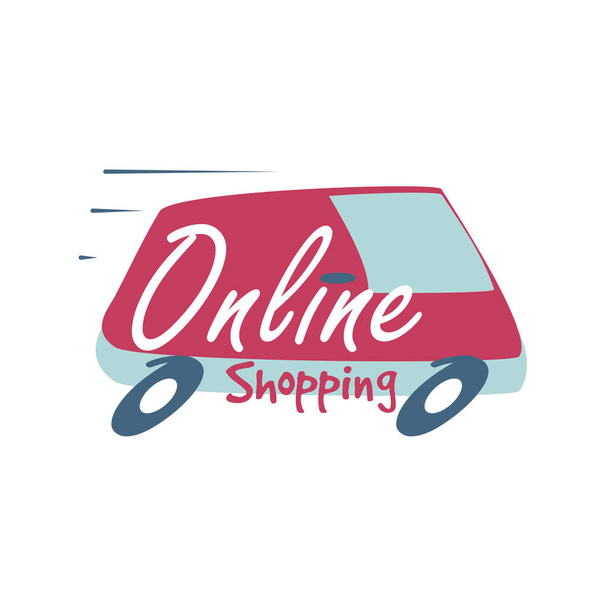 online shopping, lettering about online shopping - Vecteur, image