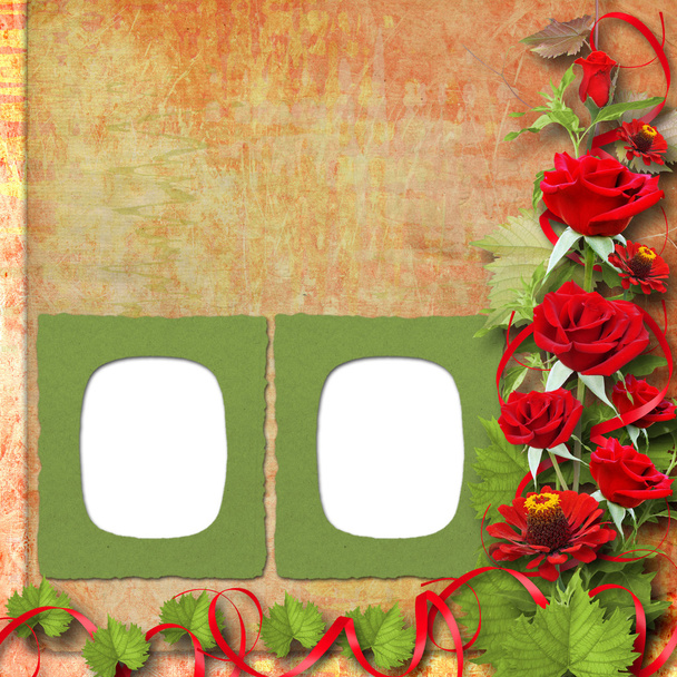 Card for congratulation or invitation with red roses - Fotoğraf, Görsel