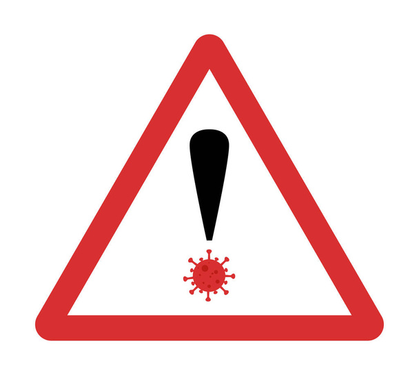 Coronavirus warning sign vector of COVID-19 virus infection in red triangle sticker - Vector, Image