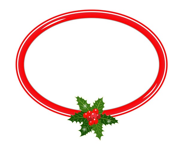Christmas greeting card oval border template with Holly leaf with blank space for your text. - Vettoriali, immagini