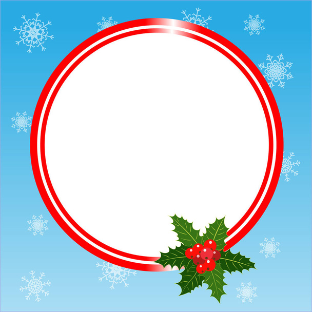 Christmas greeting card round border template with Holly leaf with copy space for your text. - Vektör, Görsel