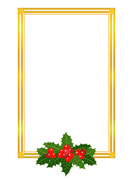 Golden shiny Christmas border with Holly leaves design template for Christmas cards, invitations - Vetor, Imagem