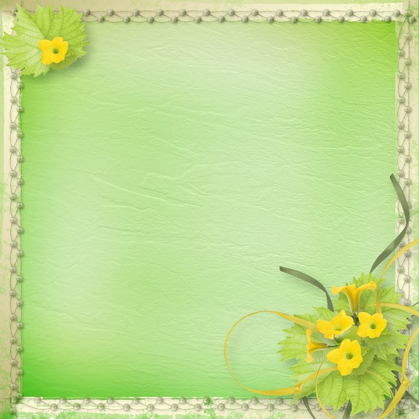 Grunge paper with flowers pumpkins and ribbons for design - Фото, зображення
