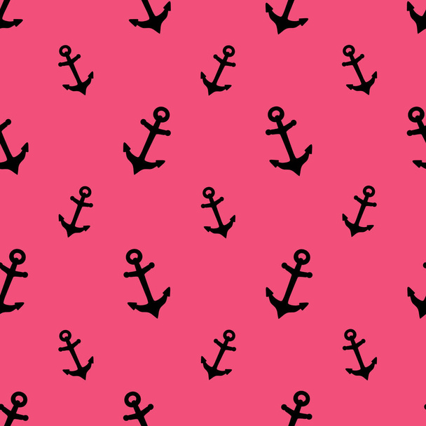 Silhouette. Anchor. Marine decorative element. Seamless vector pattern. The endlessly repeating ornament of the symbols of navigation. Outline on an isolated pink background. Idea for packaging, case, textile, wallpaper, web design. - Вектор,изображение