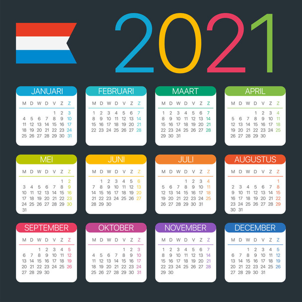 Vector template of color 2021 calendar - Dutch version - Вектор,изображение