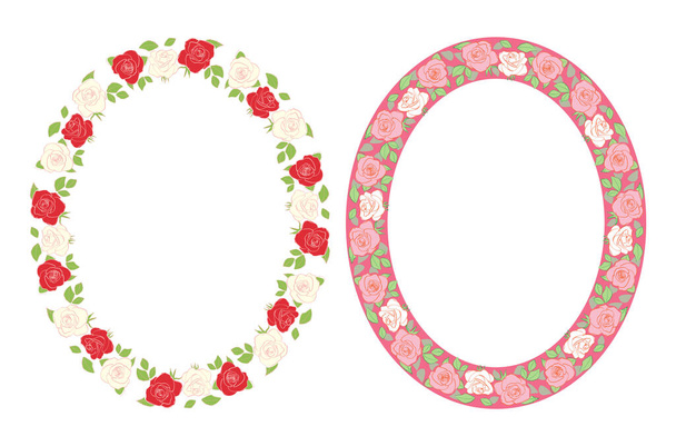 装飾バラの装飾-花とベクトル楕円形のフレーム - ベクター画像