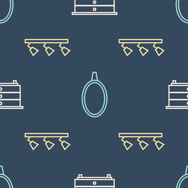 Set line Chest of drawers, Led track lights and lamps and Mirror on seamless pattern. Vector. - Vector, Image