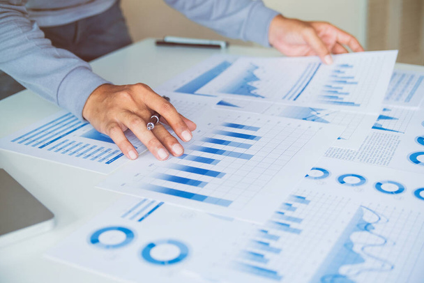 businessman working data document graph chart report marketing research development planning management strategy analysis financial accounting. Conceito de escritório comercial. - Foto, Imagem