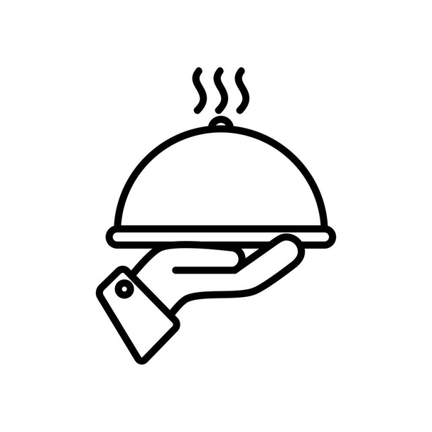 Ręka kelnera trzymająca ikonę talerza w stylu linii - Wektor, obraz