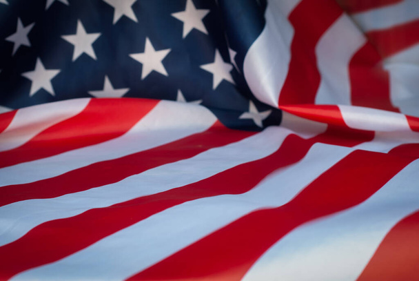 Amerykańska flaga z bliska, flaga gwiezdna - Zdjęcie, obraz