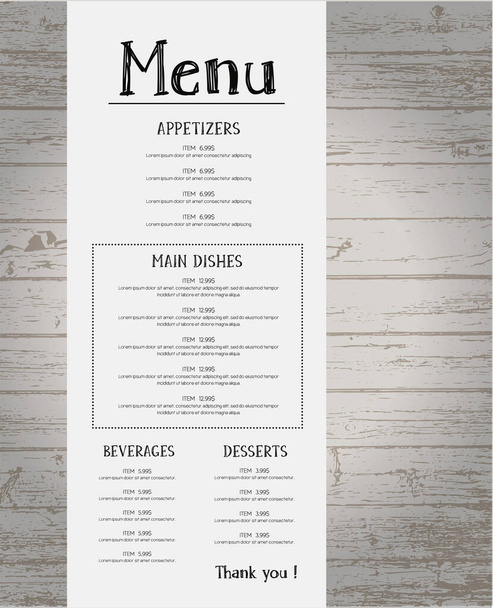  hout Restaurant menu flyer template ontwerp vector lettertype geschetst Skrawk Serif achtergrond en tekst op twee aparte laag - Vector, afbeelding