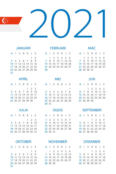 Calendar 2021 year - vector illustration. Singaporean version - Vector, Image