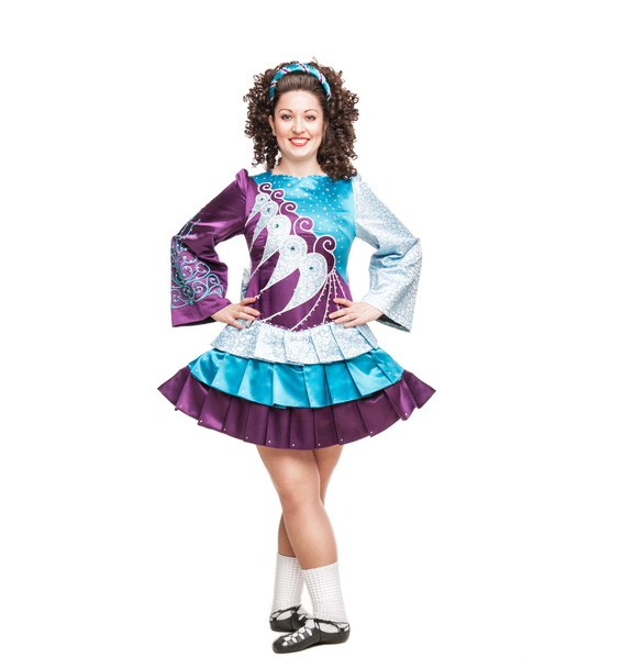 Young woman in irish dance dress posing isolated - Photo, Image