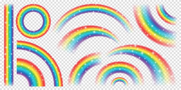 Abstract Realistic Colorful Rainbow with Shiny Stars on Transparent Background. Vector illustration. - Vector, Image
