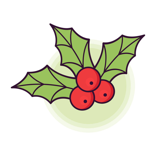 Holly berry icon. Christmas symbol. Red berries of holly with green leaves. Vector Illustration - Vektor, kép