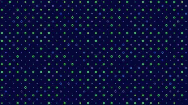 Vihreät ja siniset oktagrammitähdet tummansinisellä pohjalla vaihtavat satunnaisesti kokoa - Materiaali, video