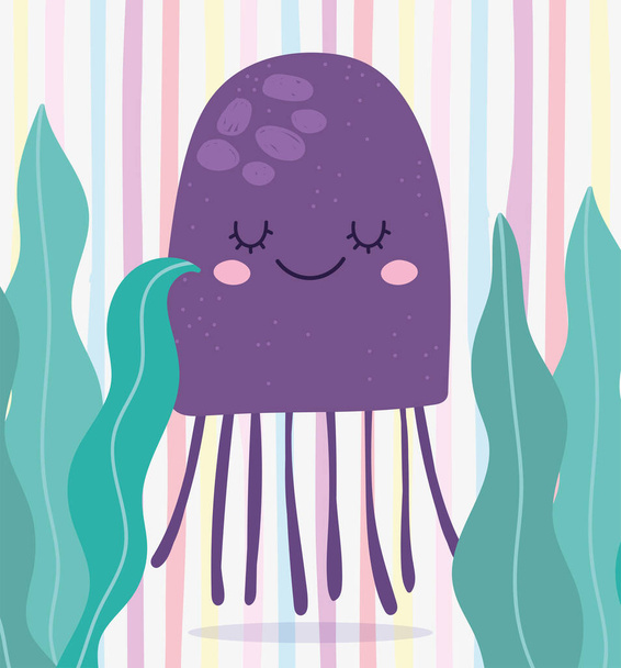bajo el mar, medusas algas amplia vida marina paisaje dibujos animados
 - Vector, Imagen