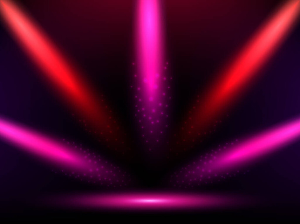 Stage with colorful red and pink lights. Background. Podium, road, pedestal or platform illuminated by spotlights. Vector - Vector, Image