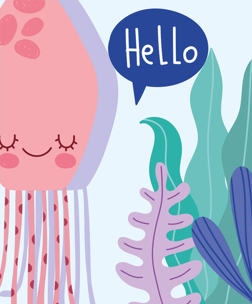 під морем, медузні водорості природа широкий морський життєвий пейзаж мультфільм
 - Вектор, зображення