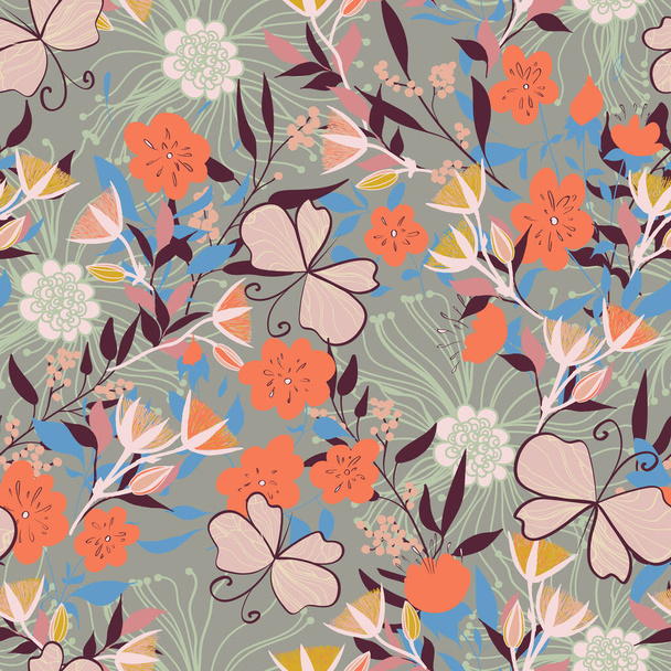 Seamless pattern with floral elements. Vintage background. Vector illustration. - Wektor, obraz
