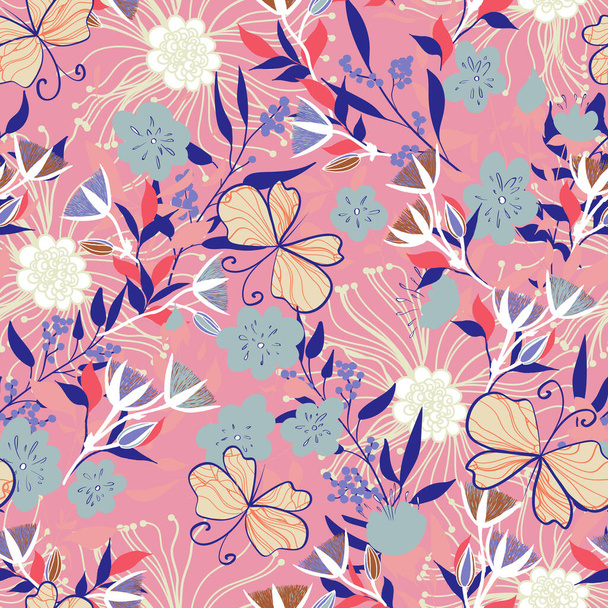 Seamless pattern with floral elements. Vintage background. Vector illustration. - Vetor, Imagem