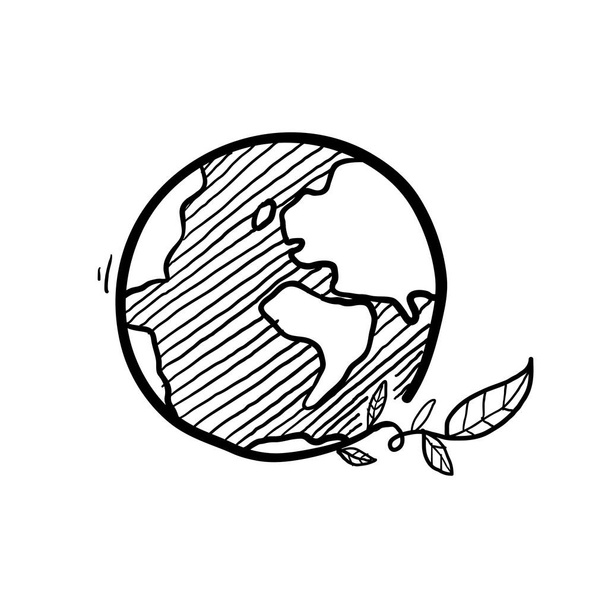 Handgezeichnetes Doodle-Eart mit Samenpflanzensymbol für Öko-Umwelt-Karikatur - Vektor, Bild
