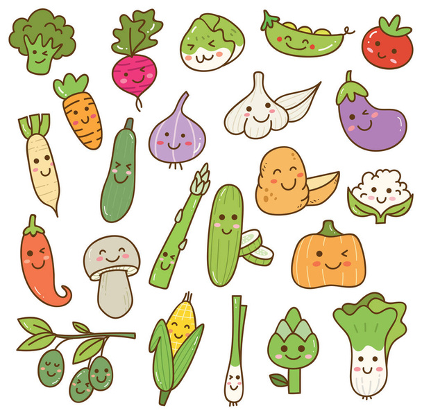 Conjunto de verduras kawaii
  - Vector, imagen