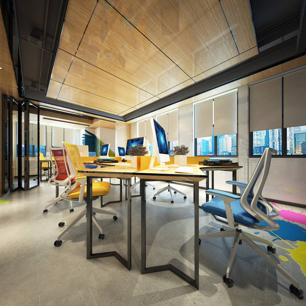 modernes Bürointerieur 3D-Rendering  - Foto, Bild