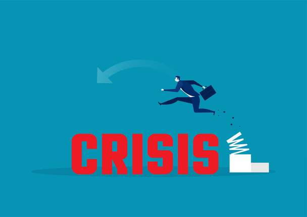 businessman high-jumps over crisis . Business and competitions. Personal growth. Overcome difficulties. vector - Vector, Image