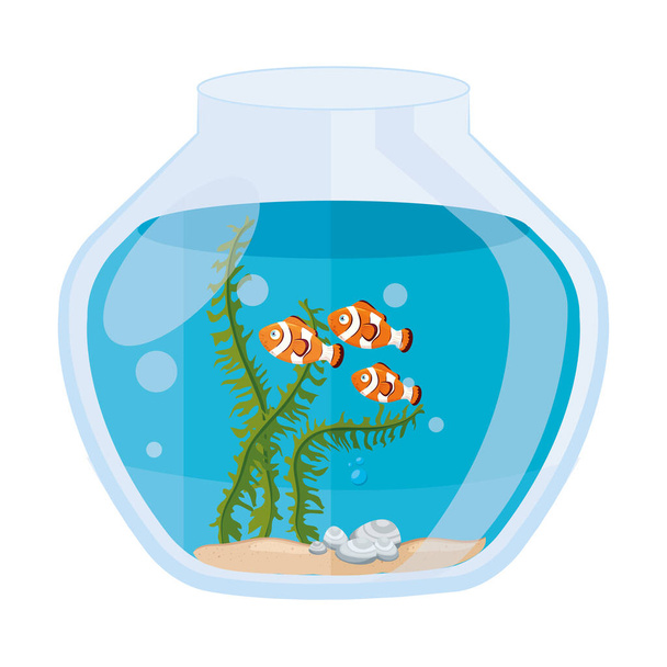 ενυδρείο clownfishes με νερό, φύκια, θαλάσσιο κατοικίδιο ενυδρείου - Διάνυσμα, εικόνα