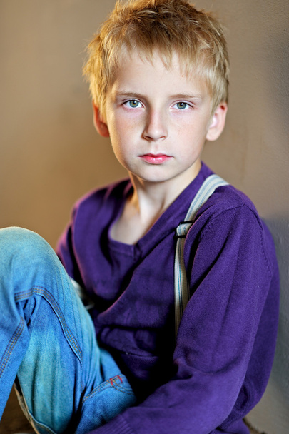 portrait of little stylish boy outdoors - Fotoğraf, Görsel