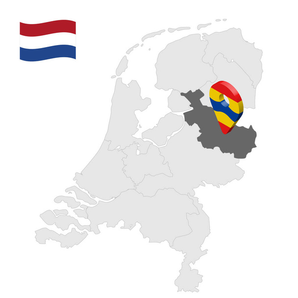 Location of  Overijssel on map Netherlands. 3d location sign similar to the flag of Overijssel. Quality map  with  provinces of  Netherlands for your design. EPS10. - Vector, Image