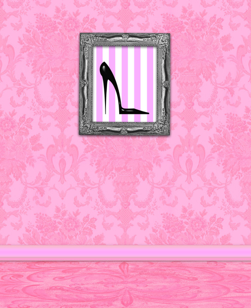 ピンクのダマスク織の私室の壁 - 写真・画像