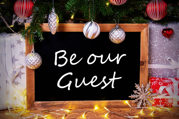 Chalkboard, Tree, Gift, Fairy Lights, Be Our Guest - Foto, afbeelding