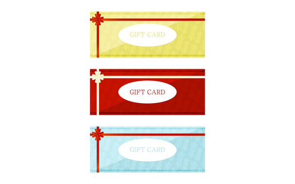 Ilustrace žluté, červené a modré dárkové karty s ovinutou stuhou - Vektor, obrázek