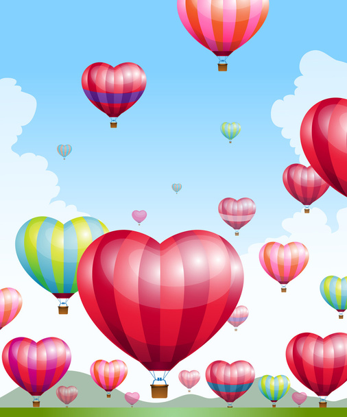Heart shaped hot air balloons - Vector, Image