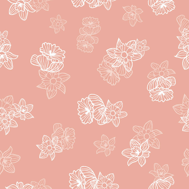 Vector branco narcisos padrão sem costura impressão rosa
 - Vetor, Imagem